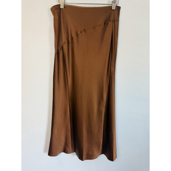 Veronica Beard Sorelle Silk Skirt Dark Ochre Brown Sz 4 $448 - Picture 6 of 16